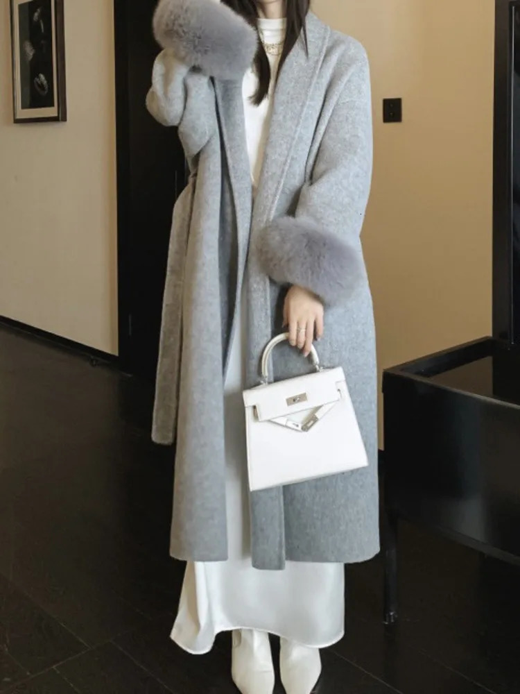 DFDG Fashionable Minimalist Lace Up 2024 Autumn And Winter Item Cloak Style Cashmere Woolen Coat Jacket For Women 241225