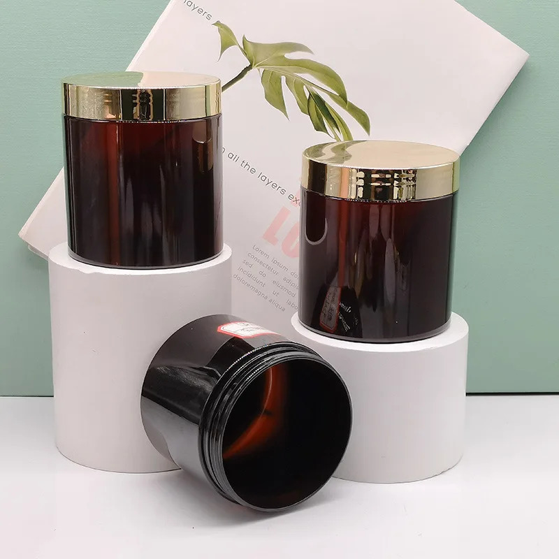 10x Empty Cream Jar Facial Mask PET Amber container Bottles With Electroplated Gold Cap Makeup Cosmetic Packing Bottle 300/500ml 241225