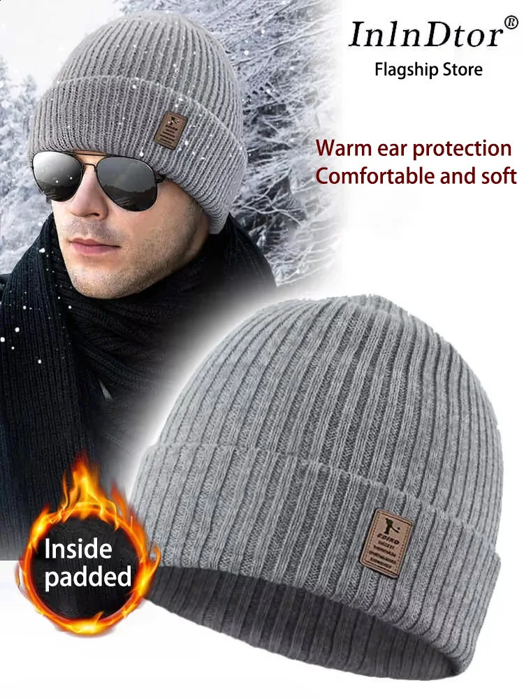 winter padded warm knitted cap wrapped head wool woolen mens double thickening set ski 241226