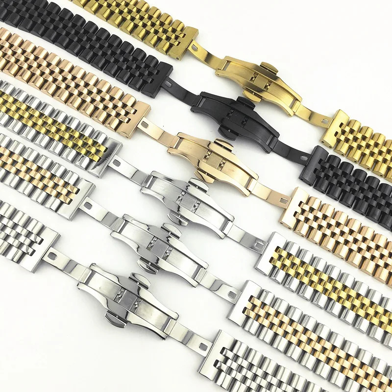 Classic Stainless Steel Jubilee Band Strap Universal Bracelet Curved End Butterfly Buckle For Samsung Replacement Band 241225