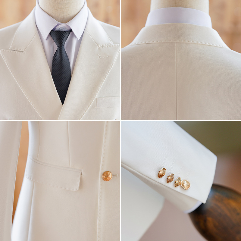 B1125Light luxury suit for men double breasted business suit white dress for groom