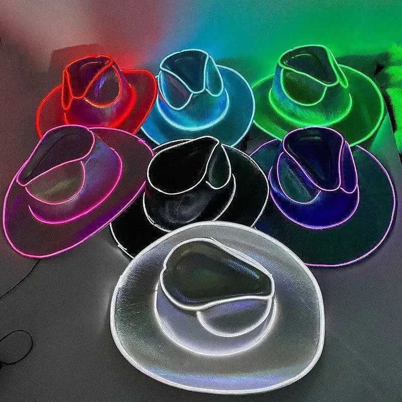 Luminous Bar C-Line Disco Luminous LED Shining Neon Light Western Cowboy Hat Single Party Supplies Bridal Cowboy Hat W241225