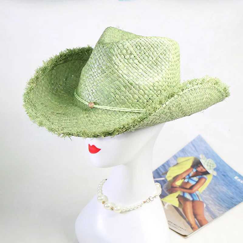Grass green denim hat mens and womens denim hat str monochrome felt hat big brown outdoor beach rider hat W241225