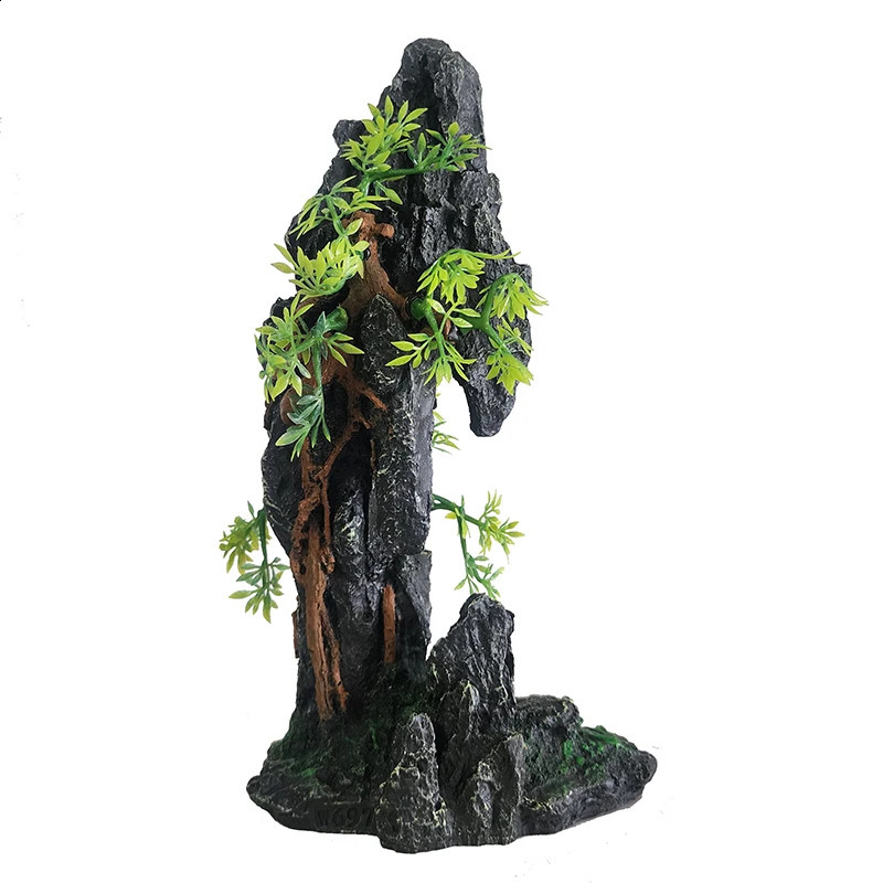 Resin Aquarium Rockery Mountain Decoration Artificial View Rock Cave Stone Tree Fish Tank Ornament Pet Supplies Home Decor 241225