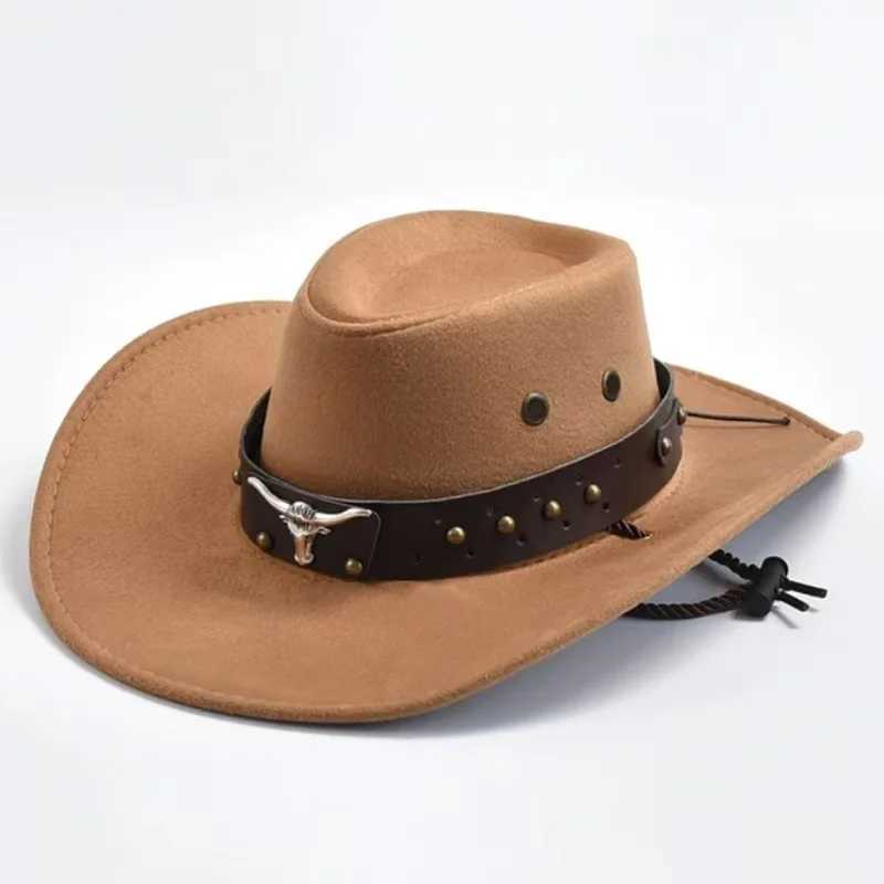 Artificial suede western cowboy hat retro big edge gentleman cowboy girl jazz hat holiday party role-playing hat W241225