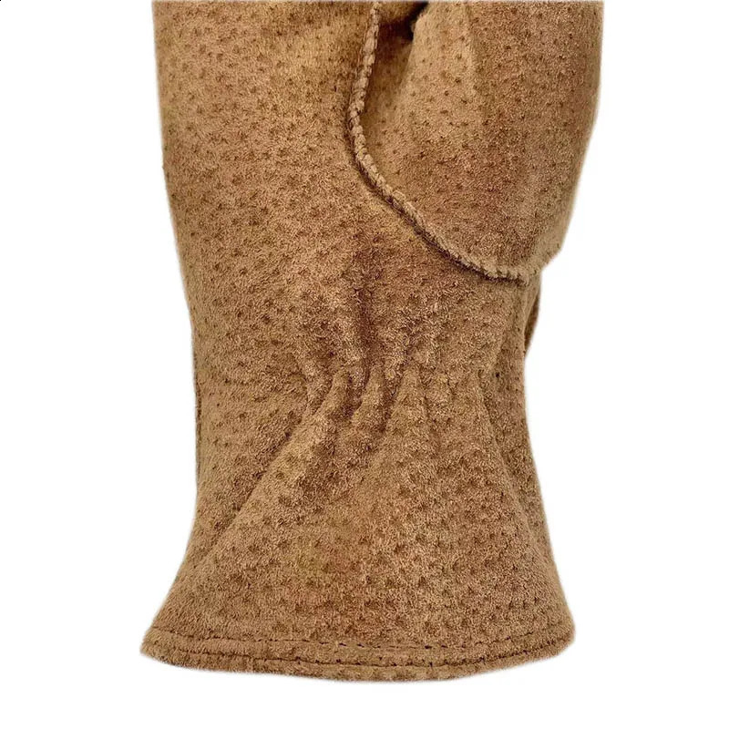 Winter Mens and Womens Fashion Leather Gloves Light Brown Leather Genuine Hair Machine Sewing Womens Leather Gloves 241226