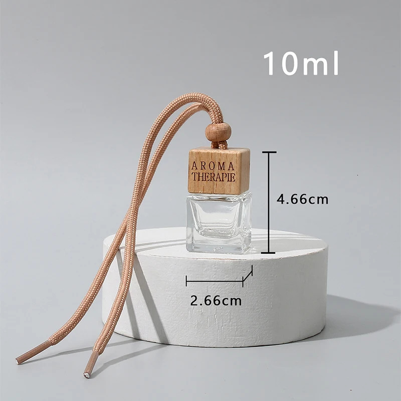 5/10 Pcs10ml Square Wooden Cap Essential Oils Clear Glass Car Hanging Diffuser Perfume Bottles With Free FunnelDropper 241225