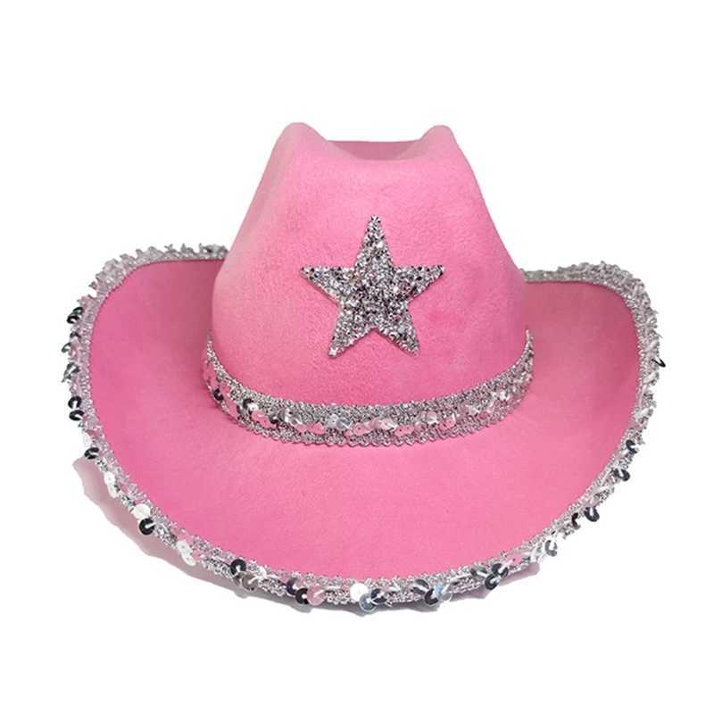 Pentagram Cowboy Hat Star Glitter Birtay Party Hat Cowboy Hat Female Performance Hat Adult Party Hat Cosplay W241225