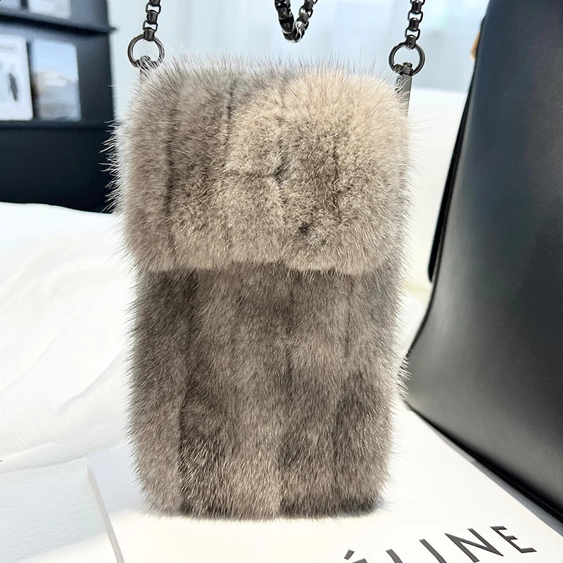 2024 Mink Fur Crossbody Bag Cute Exquisite Coin Purse Small Mobile Phone Bag Womens All-Match Shoulder Phone Bag241226