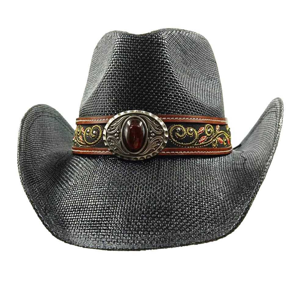 Cowboy Str Mens and Womens Summer Beach Sun Hat Retro Curly Cowboy Hat Womens Sombrero Vaquero W241225