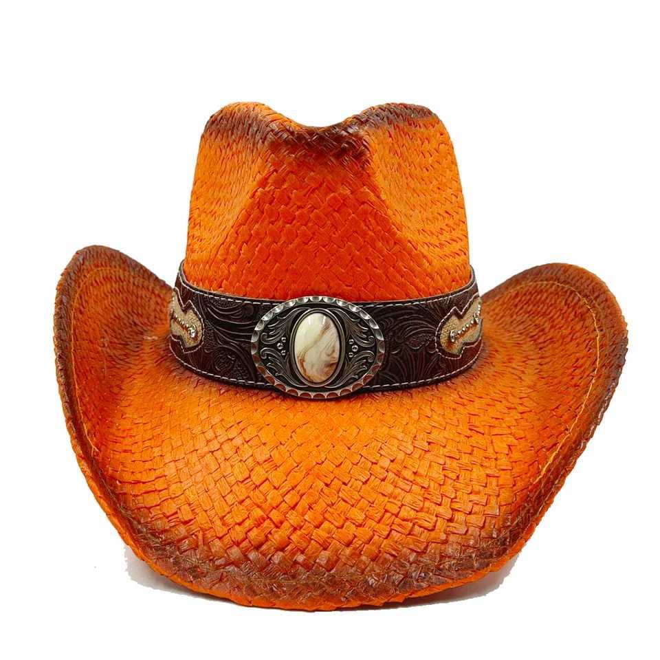 Cowboy Str Mens and Womens Summer Beach Sun Hat Retro Curly Cowboy Hat Womens Sombrero Vaquero W241225