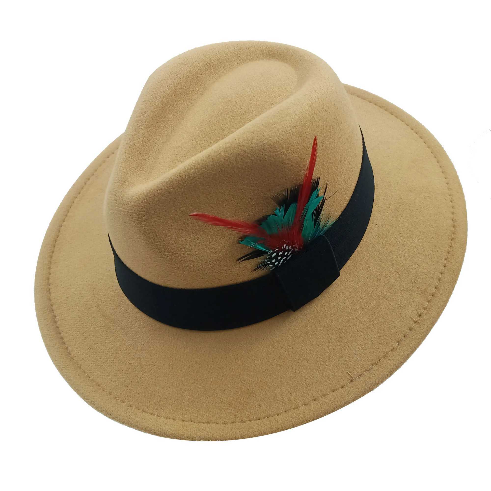 Red Feather Fedoras Mens Hat Spring and Autumn Jazz Hat Fashion Mens and Womens Pendant Church Panama Hat Wide Eaves Wholesale W241225