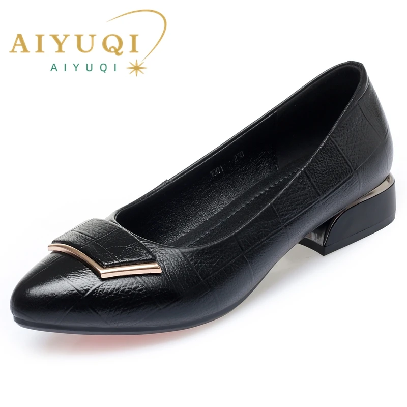 AIYUQI Dress Shoes Women Fashion Genuine Leather Women Spring Shoes Non Slip Low Heel Lady Office Shoes