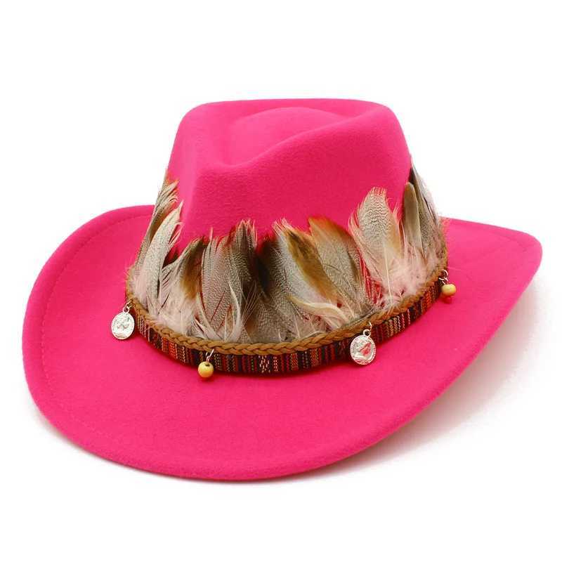 Cowboy hat Men and Women Knight Curly Feather Accor Jazz Hat Sunset Travel Beach Hat Knight Hat Cowboy Hat W241225