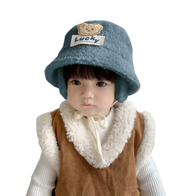 AutumnWinter Bear Wool Bucket Hat for Kids Warm Lovely Comfortable 241225