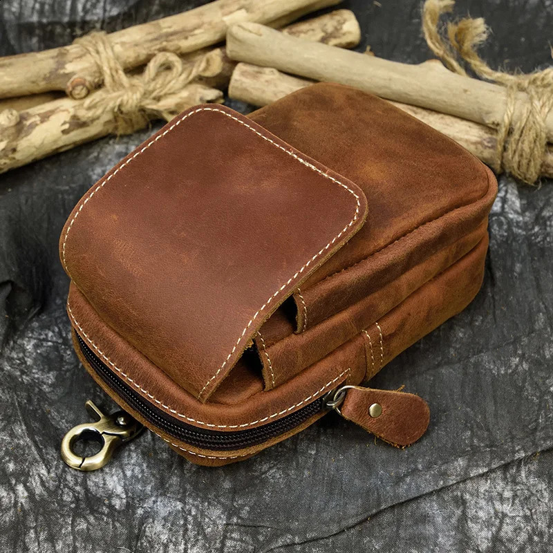 Leather Waist Bag On Belt Mobile Phone Bag Belt Pouch Leather Cellphone Pouch Fanny Pack Summer Mini Waist Bag Men Male 241223