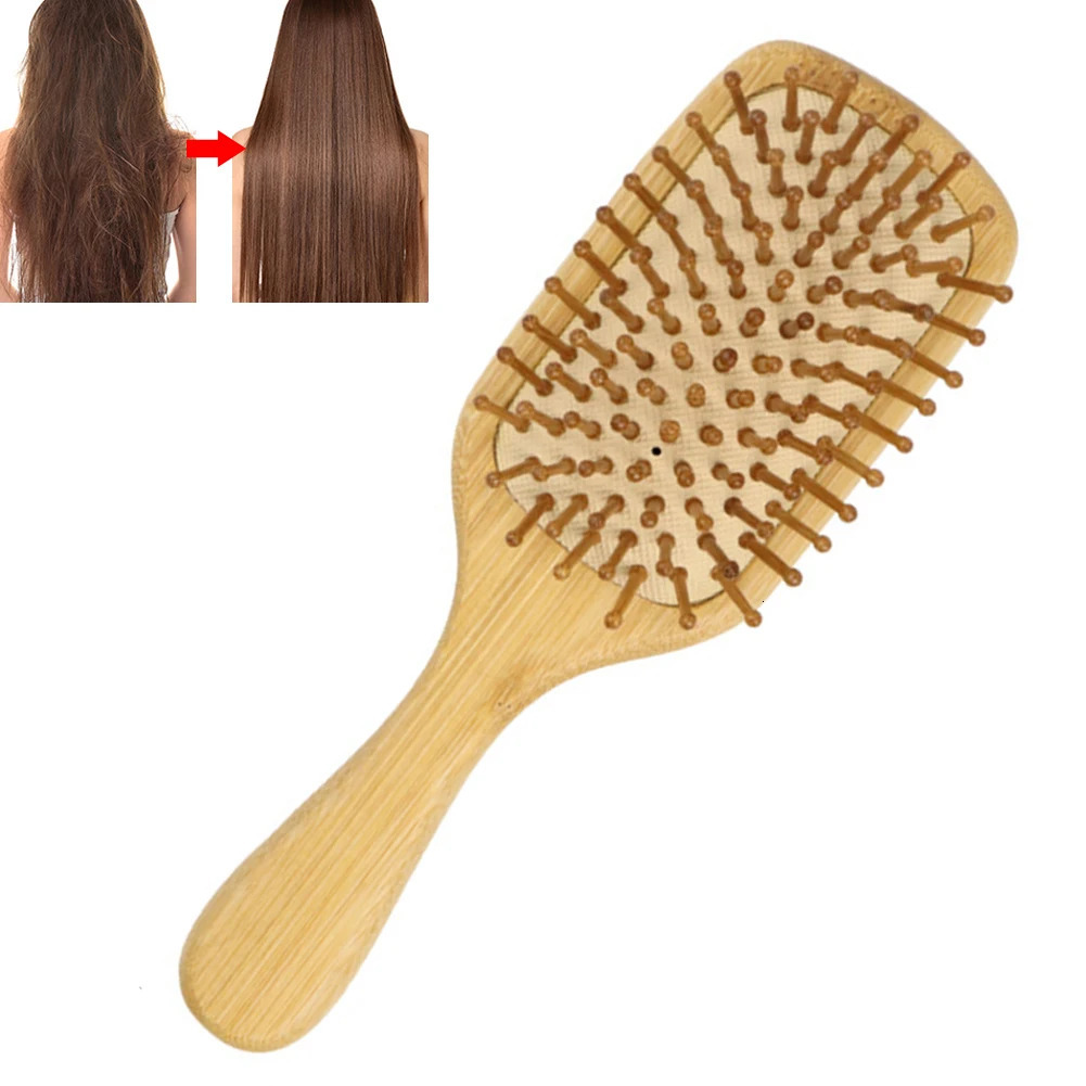Detangling Hairbrush Bamboo Bristles Detangling Hairbrush Improves Hair Texture Massage Scalp Natural Wooden for All Hair Types 241225