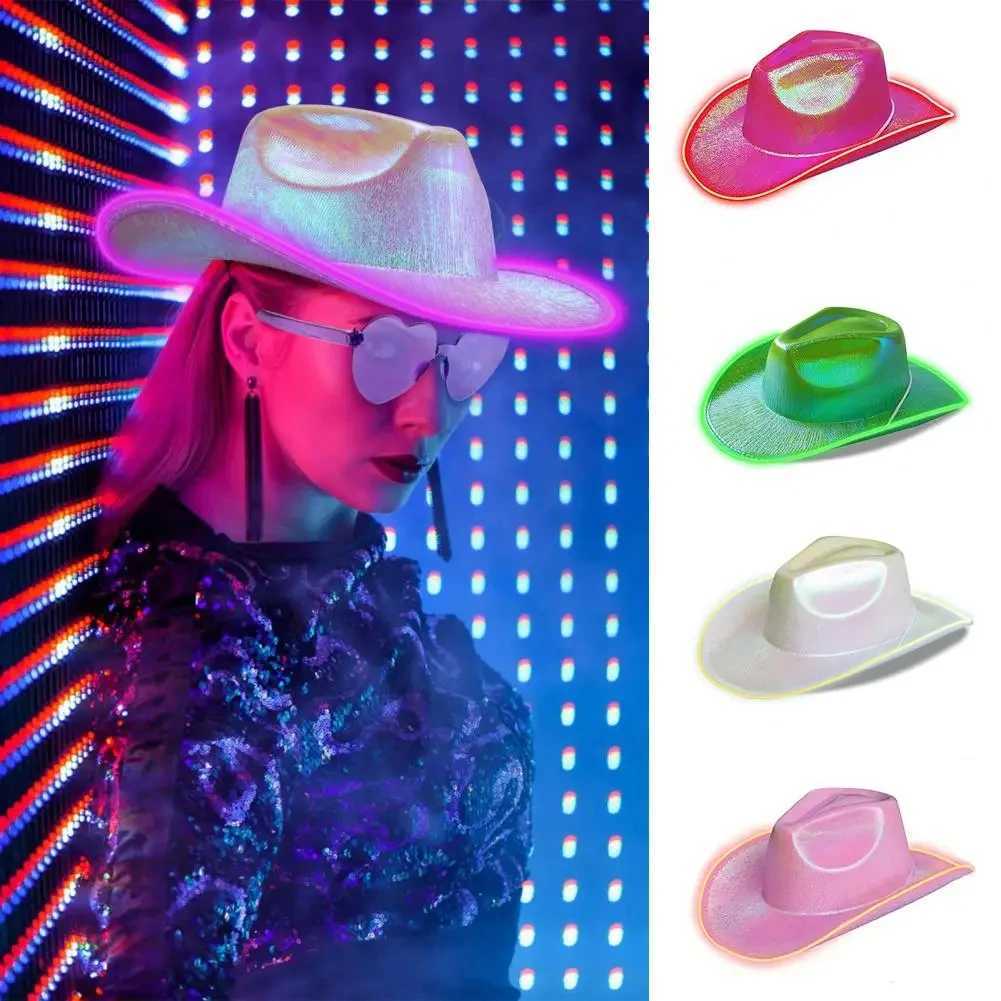 LED Cowboy Hat Makeup Party Hat Cowboy Birtay Party C Jazz Dance Performance Prop Costume Christmas Halloween LED Cowboy Hat W241225