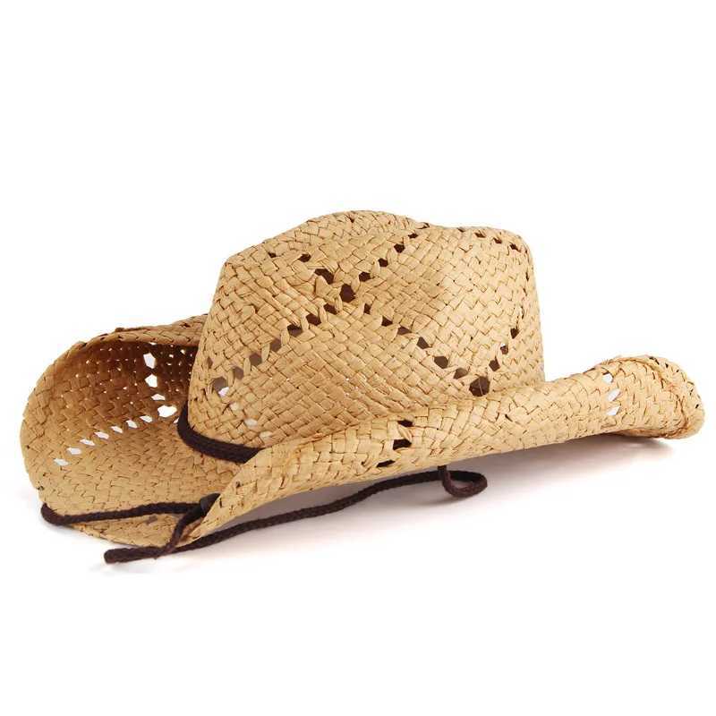 Unisex Womens Retro Hollow Breathable Wide Roll Brim Sunscreen Outdoor C Beach Cowboy Girl Western Hat W241225