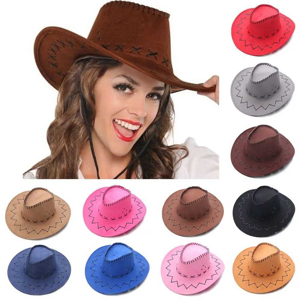Fashionable Western suede denim hat unisex wide brown jazz hat Fancy Dr Accory W241225