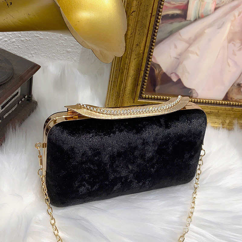 French Sparkling Ineffective Diamond Studded Dinner Bag Socialite Velvet Temperament Simple Personalized Hand Held Crossbody Bag 241226