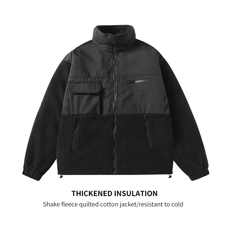 Winter Ski Fleece Jacket Mens Street Fashion Polar Windproof Warm Coat Colombian Style Lamb Wool Thickened Parka 241225