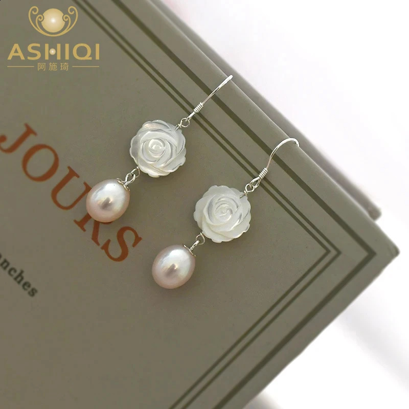 ASHIQI Natural Freshwater Pearl Shell Flower 925 Sterling Silver Earrings Fashion Jewelry for Women 241226