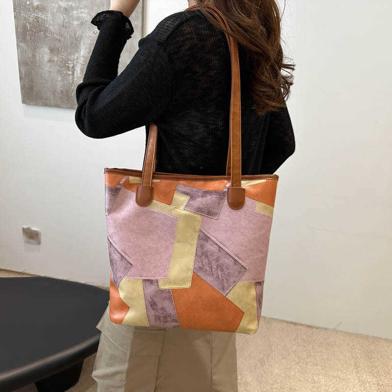 Bag women spliced cowhide shoulder bag, white ditch women's bag, fashion large capacity tote bag, women's commuting bag 241215