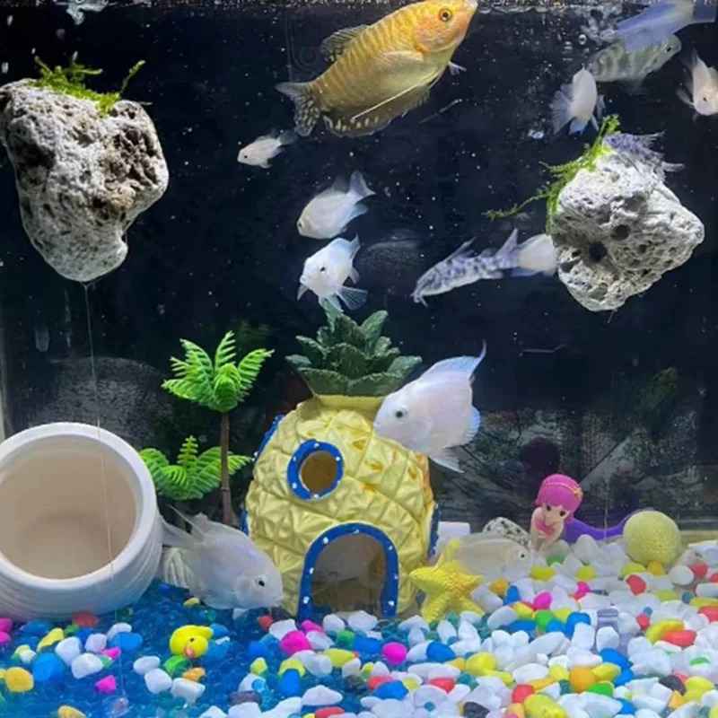 Suspended Stone with Moss for Fish Tank Aquarium Decorative Aquatic Plants Landscaping Natural Avatar Effect with Rope 241225