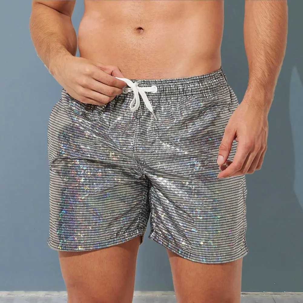 Metal printed beach pants quick drying mens gym shorts with brushed elastic waist soft and breathable fabric suitable for fitness jogging W241226