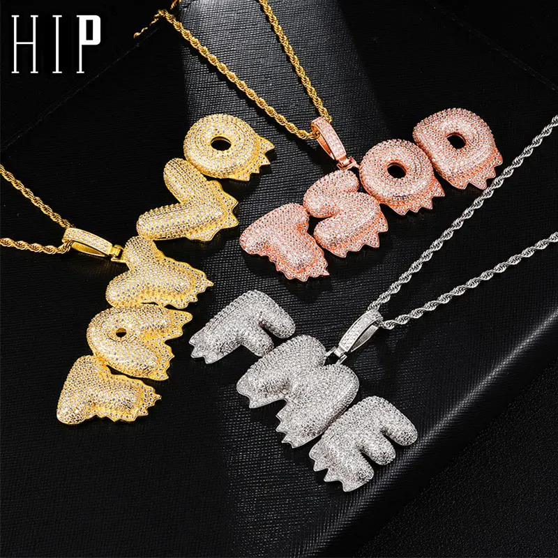 Hip Hop Iced Out Bubble Letters Custom Name Cubic Zircon Drip Chain Pendants Necklaces For Men Jewelry With Tennis 241226
