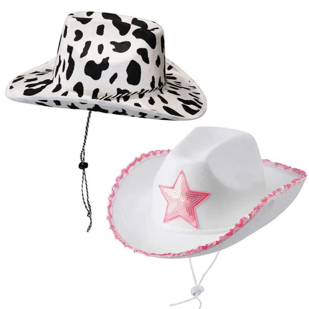 Pink celebrity white denim hat with sequins decoration edge denim girl hat adjustable denim neck Dr string costume party Dr Up W241225