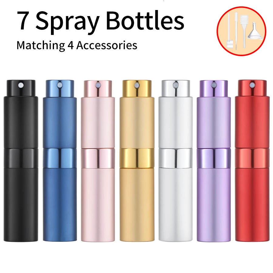 7PCS4 Accessories 8ml Perfume Nebulizer Refillable with 7 Spray Bottles 1 Funnel 1 Straw 1 Dispenser Divan 1 Spring Straw 241225