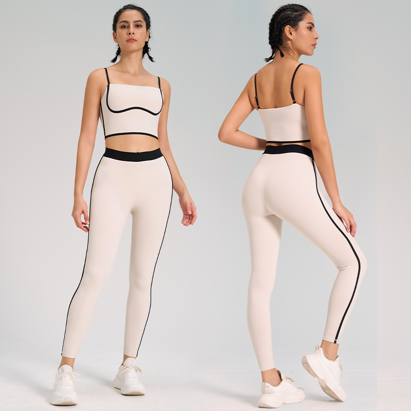 FEMME FINESS Exercise Yoga Suit Two Piece Nude Feeling Reversible Brushed Outdoor Running Fitness Sling Yoga Wear