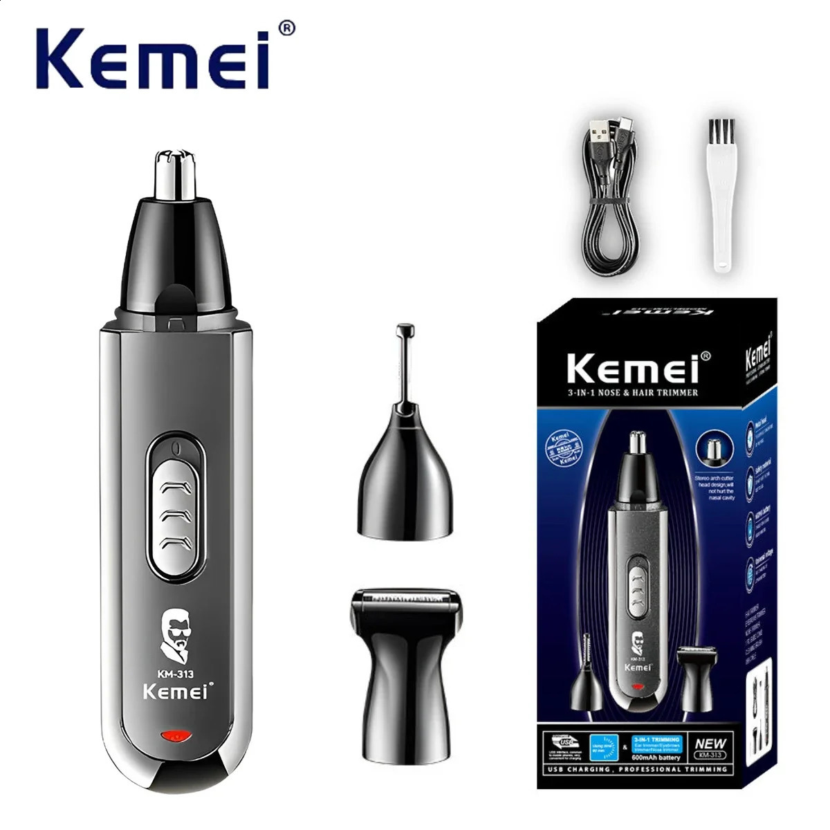 Kemei 3 IN 1 Eyebrows Trimmer Nose Trimmer Electric Replaceable Hair Remover Professional Ear Trimer Hair Shaver KM-313 241226