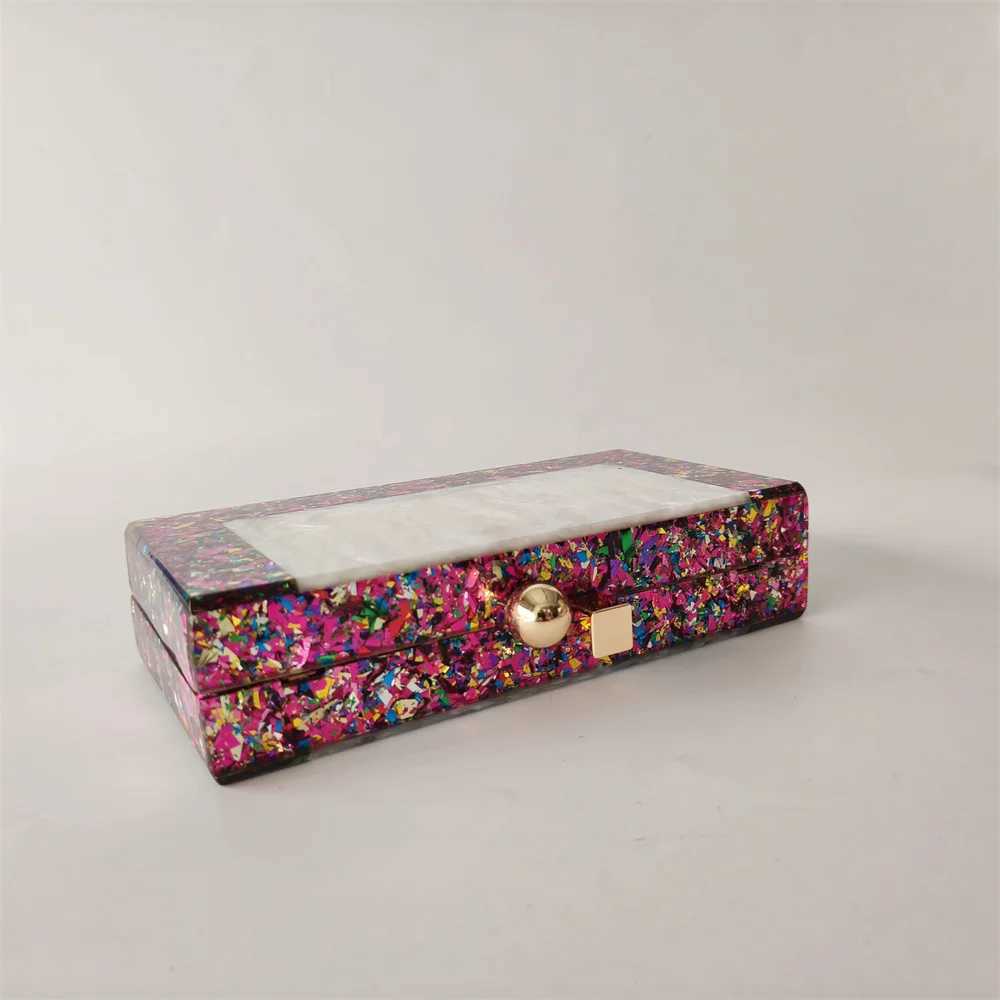 High Quality Colorful patch handmade resin handle acrylic box suitcase evening bag wedding party banquet handbag T241225