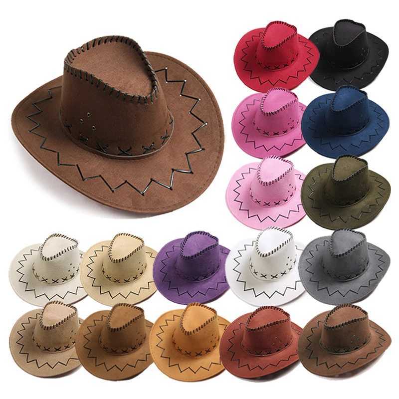 Womens Mens Cowboy Hat Western Suede Cowboy Hat Fashion Western Fancy Dr Party Heear Unisex W241225