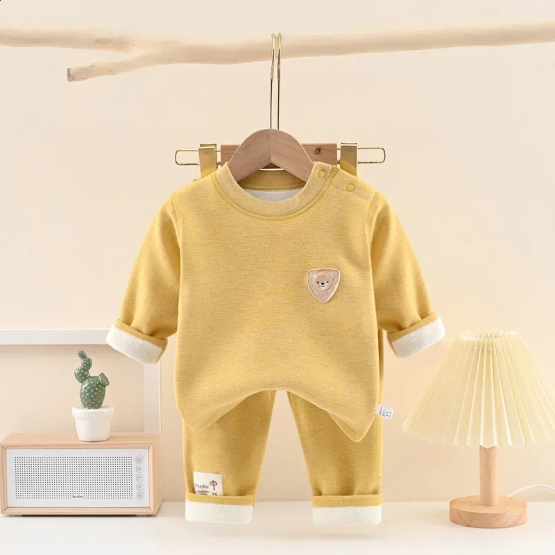 Childrens Padded Thickened Underwear Set Girls Round Neck Blouse Pants Suit Autumn Winter Boys Fashion Casual 2Piece 4M4Y 241225