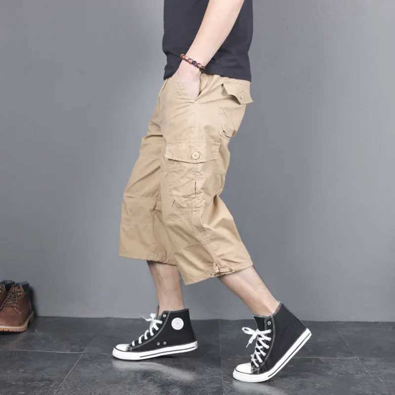 Mens Summer Breeches Long Shorts Multiple Pockets Military Zipper Cargo Shorts Tactical Bridges Short for Men Army Green Khaki W241226
