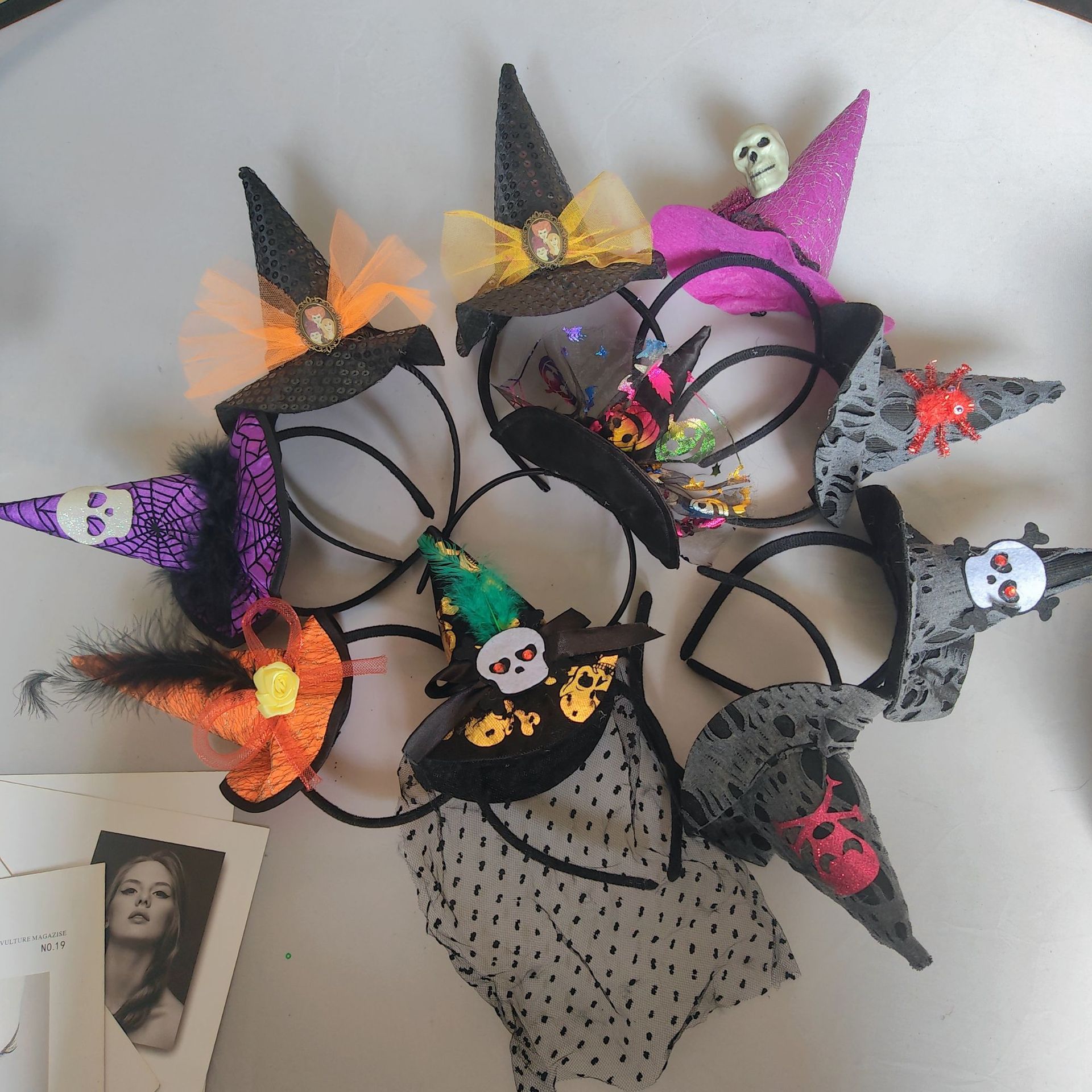 Halloween Ghost Festival party headband export European and American skull flower mesh small high hat headband