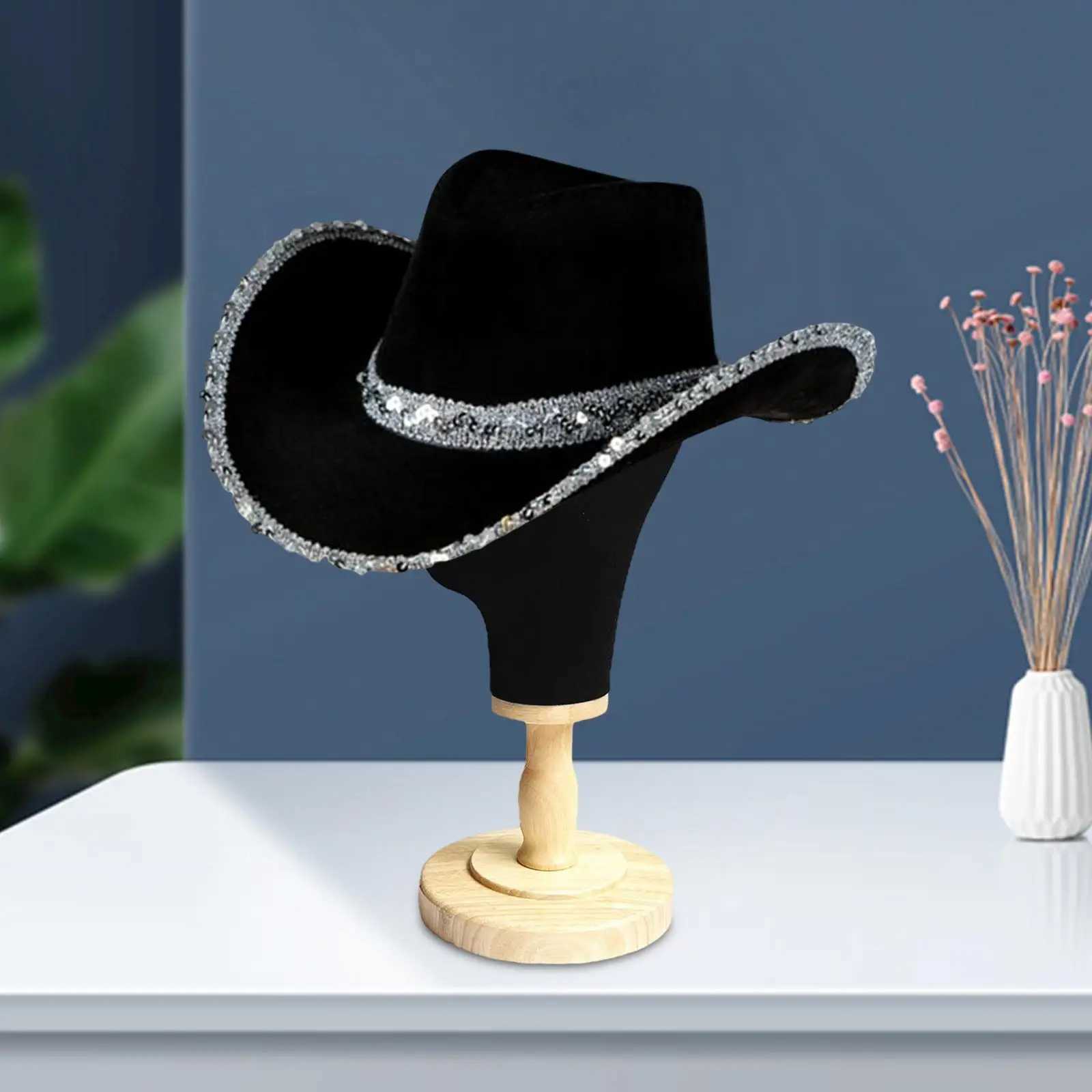 Western style decorative denim hat Fedoras Cs wide Brim sequined edge denim hat Dr Up womens party outdoor bridal shower W241225