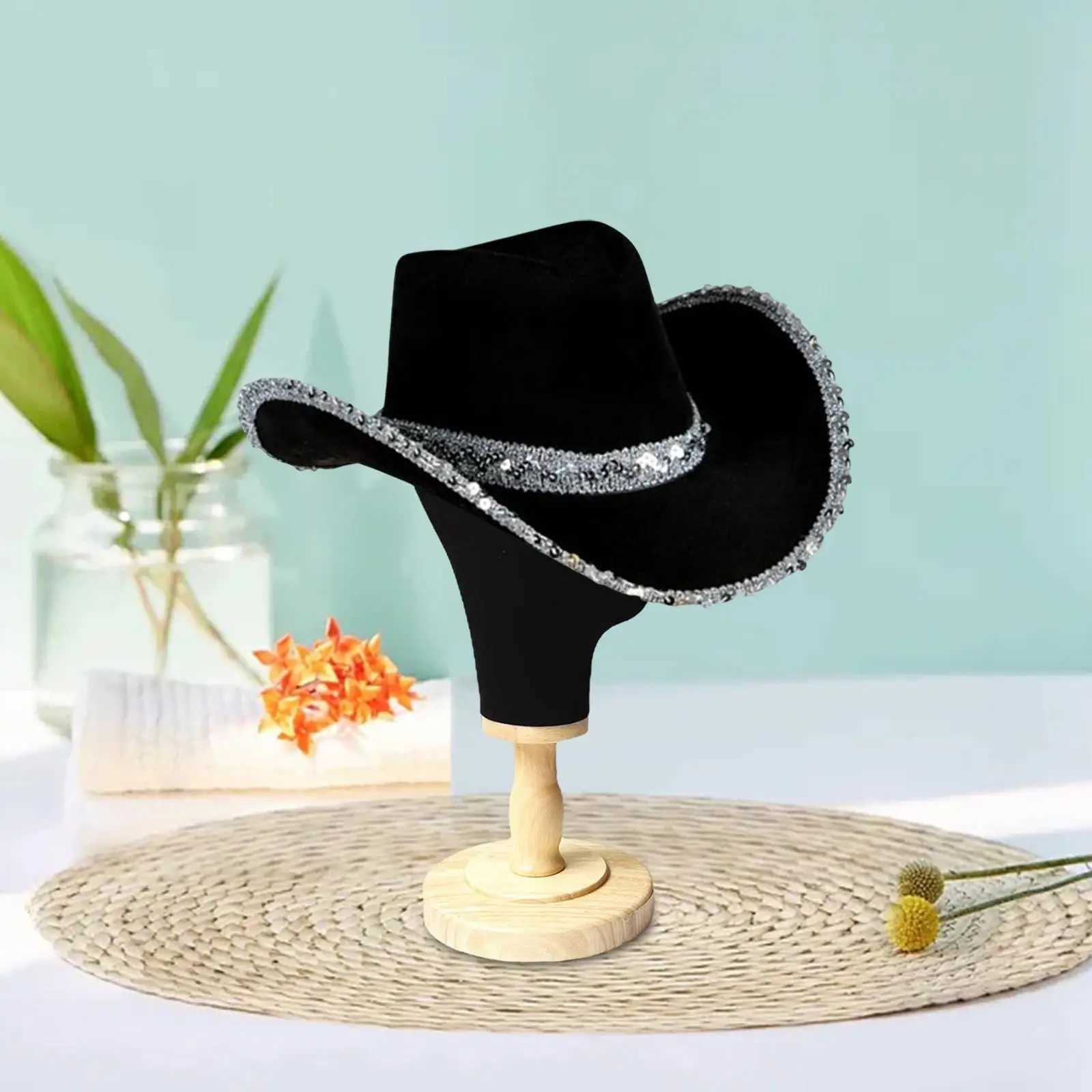 Western style decorative denim hat Fedoras Cs wide Brim sequined edge denim hat Dr Up womens party outdoor bridal shower W241225