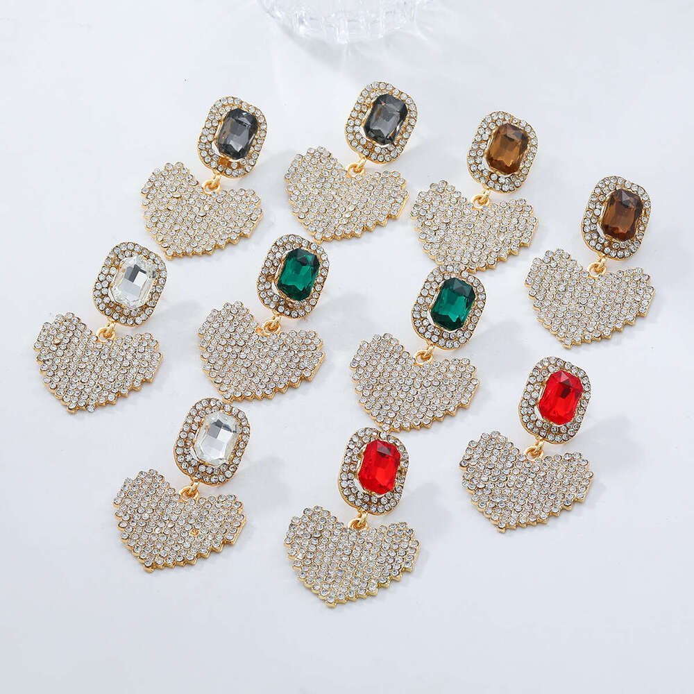 ZAA Exquisite Fashion Light Full Dia Geometric Love Alloy Eardrops Super Flash Temperament Versatile Daily Women's Style