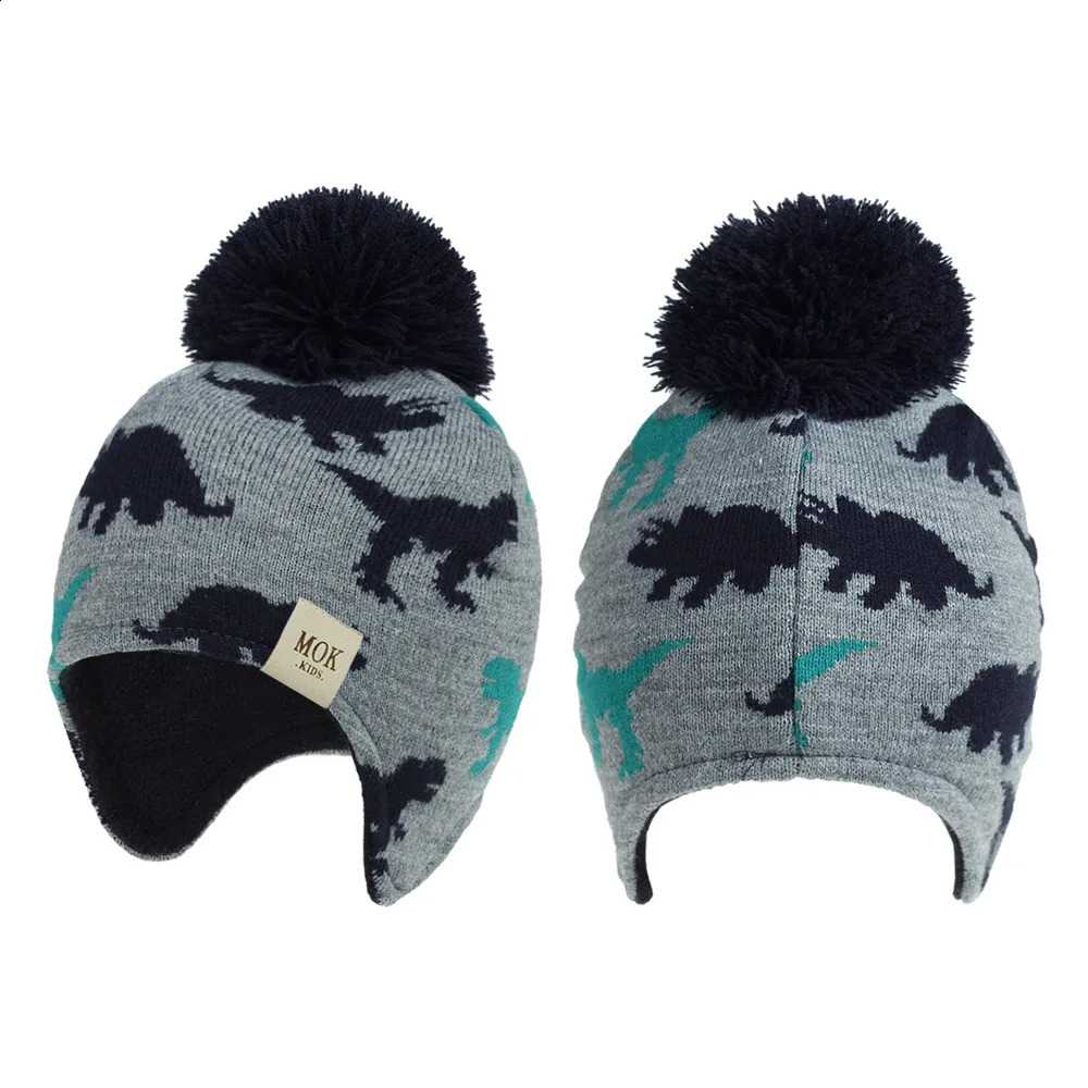 Baby Knitted Hat Europe and The United States Autumn Winter Dinosaur Ear Caps for Boys Girls Childrens Wool Hats 241225