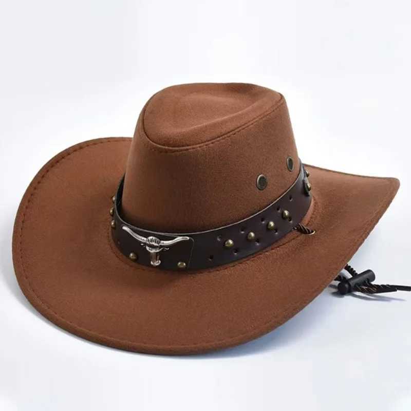 Artificial suede western cowboy hat retro big edge gentleman cowboy girl jazz hat holiday party role-playing hat W241225