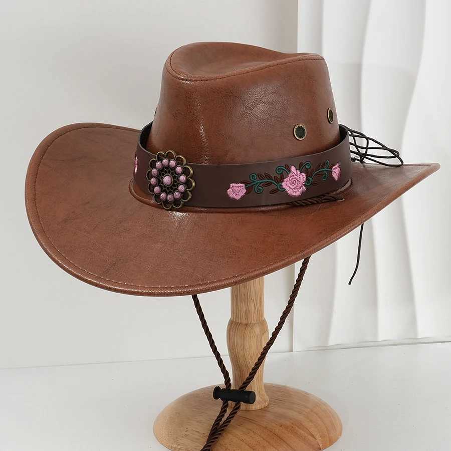 Artificial Leather Western Womens Cowboy Hat Retro Wide Brim Gentlemens Church Jazz C Cowboy Hat Sombrero Hombre W241225