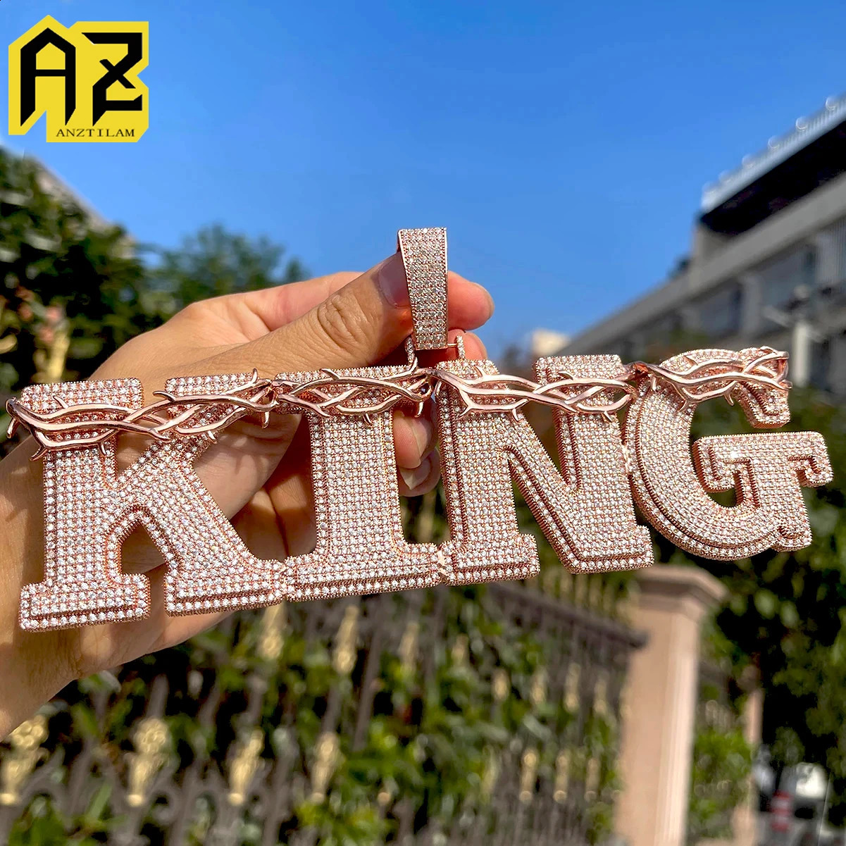 Thorn Crown BIG Customized Letters Name Iced Out Pendant Necklaces For Men Women Bling Zircon Necklace Hip Hop Jewelry Free shi 241226