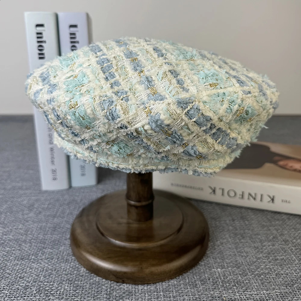 Vintage Wool Berets Green Plaid Autumn Winter French Octagonal Peaked Hats Painter Hat Street Military Women Girl CapsFDM13 241226