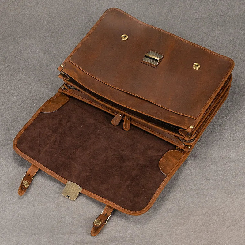 Vintage Genuine Leather Business Briefcase for Men Top-Grain Cowhide Shoulder Crossbody Messenger Bag 241225