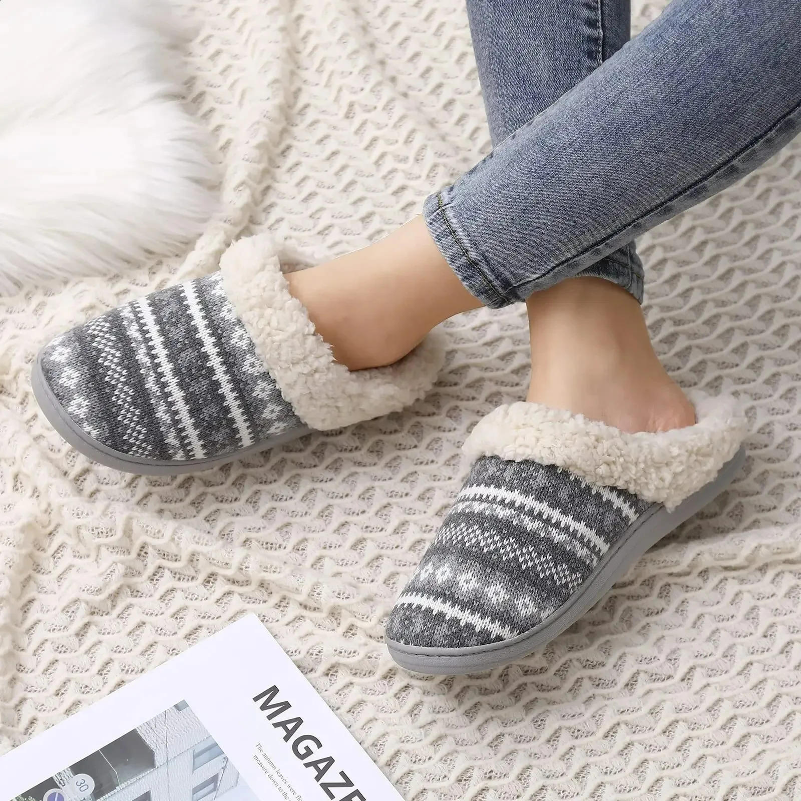 Shevalues Fluffy Fur House Slippers For Women Men Comfy Winter Plush Slippers With Fleece Lined Non-slip Warm Indoor Home Shoes241226